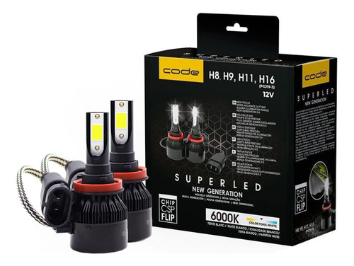 Par Lampadas Super Led H8 H9 H11 H16 6000k 12v Tech One Code