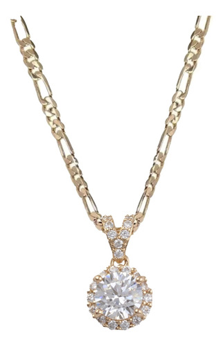 Collar Mujer Cadena Dije Solitario Diamante Oro Laminado
