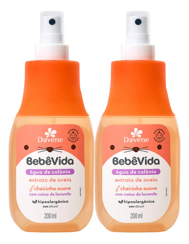 2un Agua De Colonia Bebe Vida Extrato De Aveia 200ml Davene