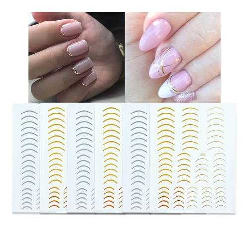 6 Láminas Stickers Sonrisa Dorado Y Plateado Para Manicure