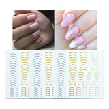 6 Láminas Stickers Sonrisa Dorado Y Plateado Para Manicure