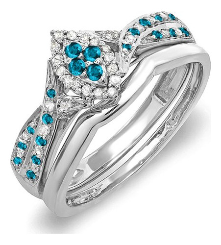 Anillo Compromiso Marquesa Diamantes Azules Y Blancos.