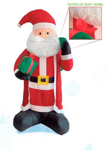 Figura Navideña Inflable Santa Con Bata Y Regalo 2.4m