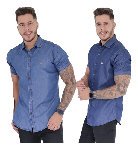 Combo 2 Camisas Jeans Masculina Slim Fit Algodão Premium Top