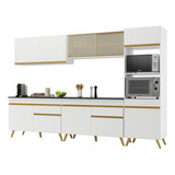 Armário De Cozinha Completa 302cm Veneza Multimóveis V3689 Cor Branco/dourado