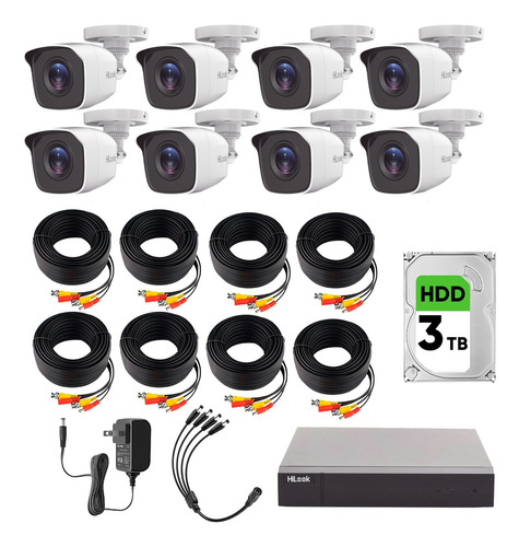 Kit De Camaras De Seguridad Exterior Metalicas + 3tb Disco Duro Modelo Hl24lq-plus8+3tb Video Vigilancia Turbohd 1080p Cctv 8 Cámaras Bala De 2mp