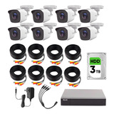 Kit De Camaras De Seguridad Exterior Metalicas + 3tb Disco Duro Modelo Hl24lq-plus8+3tb Video Vigilancia Turbohd 1080p Cctv 8 Cámaras Bala De 2mp