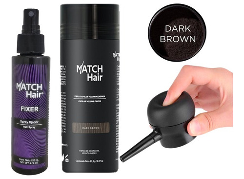 Match Hair 27.5g Dark Brown Fibracap +fixer Spray +bomba Apl