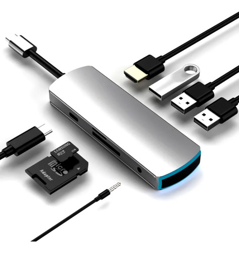 Hub Adaptador Basix Usb-c 8 Em 1 Usb 3.0 / Hdmi / Audio 3,5m