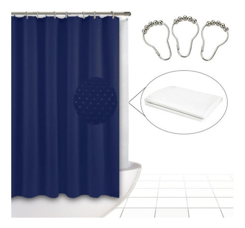 Cortina De Baño Tela Impermeable + Protector + Ganchos