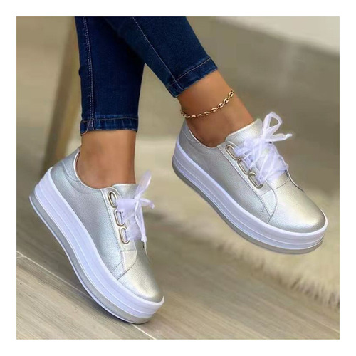 Zapatos Casuales Con Plataforma Y Punta Redonda Para Mujer