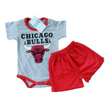 Conjunto Bebe Body Chicago Bulls Nba Manga Corta Short