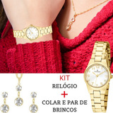 Relógio Feminino Champion Pequeno Kit Colar E Brincos Ch26846w Cor Da Correia Dourado Cor Do Bisel Dourado Cor Do Fundo Branco