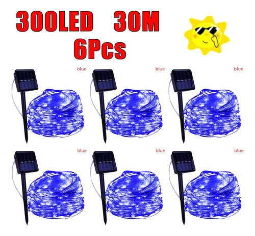 300 Led Modos Serie Solar 30m Tiras Navideñas 6 Piezas