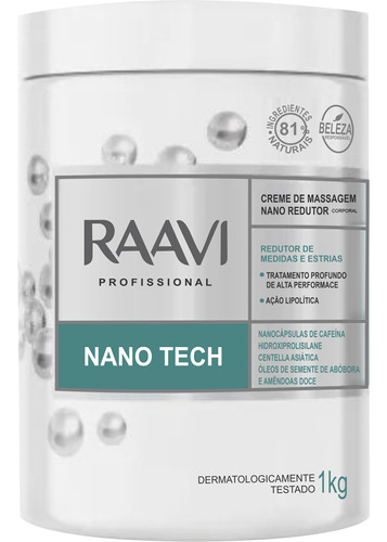 Creme Massagem Nano Fittie Cafeína Redutor Medidas 1kg Raavi