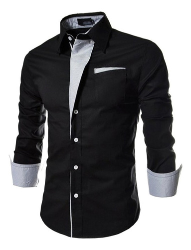 Camisa Elástica Rayas Diagonale Slim-fit Contraste Moda Ropa