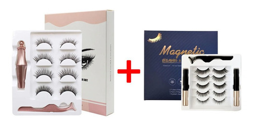 2 Pestañas Postizas Y Delineador De Ojos Magnético Natural 3