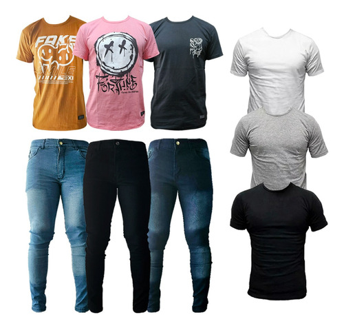 Combo Ropa 3 Remeras Lisas + 3 Remeras Estampadas + 3 Jeans 