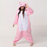 Pijama Chancho Rosa Adulto Disfraz Entero Polar