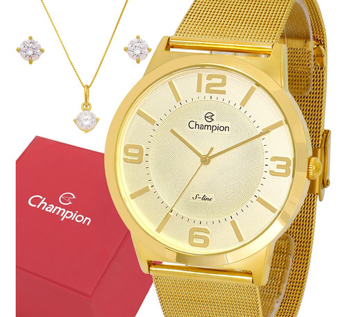 Relógio Feminino Champion Dourado Luxo Prova D'água Original