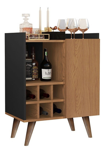 Bar Moderno Para 6 Botellas Manhattan - Negro/marrón