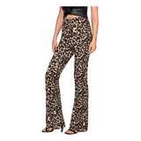 Pantalón Elegante De Pierna Ancha Estampado De Leopardo