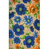 Tela Tipo Toalla Floreada Azul Naranja Flores Repasador 0.74