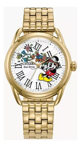 Citizen Disney Mickey Minnie With Flowers Fe7093-57w Color De La Correa Dorado Color Del Bisel Oro Color Del Fondo Blanco