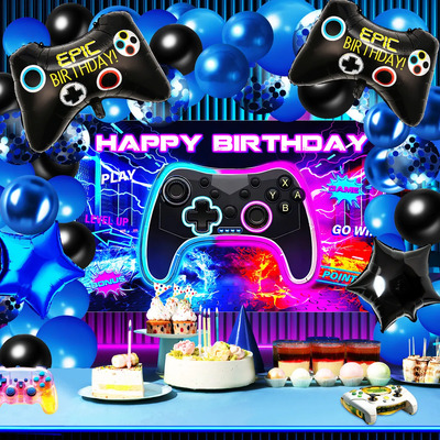 Globos Cumpleaños Hombre Gamer Decoración Fiesta Videojuegos Azul Oscuro