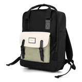 Mochila Himawari Retro 1010 Xl. Color Negro / Beige / Verde Diseño De La Tela Liso