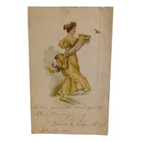 Tarjeta Postal Antigua Mujer Con Jaula De Pajaros 1903