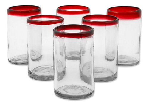 Set De 6 Vasos Para Agua 16oz Borde Color - Vidrio Soplado