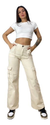 Jean Wide Leg Cargo Denim Palazzo