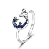 Anillo Gato Luna Gatito Ajustable Circon Plata 925 Joyas