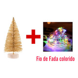 Pinheiro Arvore De Natal Dourada 20cm + Led De Fada 2m Pisca