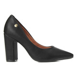 Scarpin Feminino Bico Fino Salto Bloco Alto Preto Vizzano 