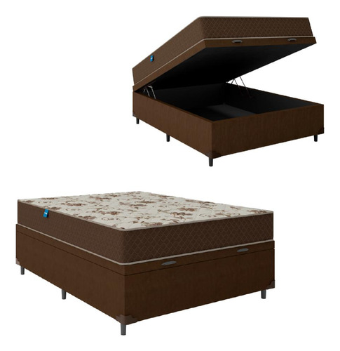 Cama Box Baú Casal Colchão D33 Marquês 138x188x60cm Marrom