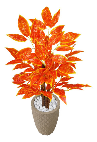 Planta Artificial Croton Outono Grande Com Vaso Decoração