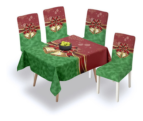 Mantel Decorativo Comedor Navidad+ 4 Fundas Sillas 140*180