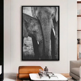 Quadro Família Elefante Em Tela Canvas - Freijó 100 X 180cm