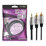 Cabo Auxiliar P2 Estereo X 2rca Blindado Profissional 2m