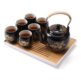 Juego De Té Japonés, Juego De Té De Porcelana Negra Con 1 Ju