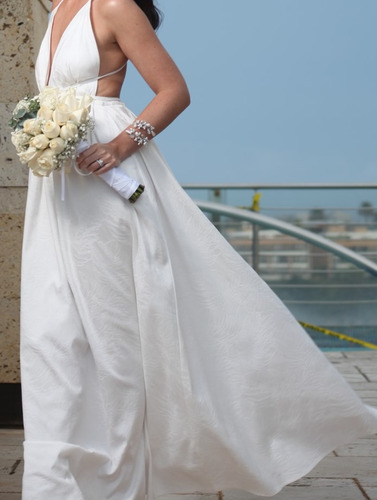 Vestido De Novia Blanco Usado - Tela Italiana Talla S 