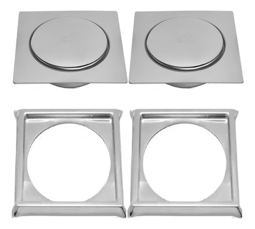 2 Ralos Click Inteligente Em Inox 10x10 Cm + 2 Porta Grelhas