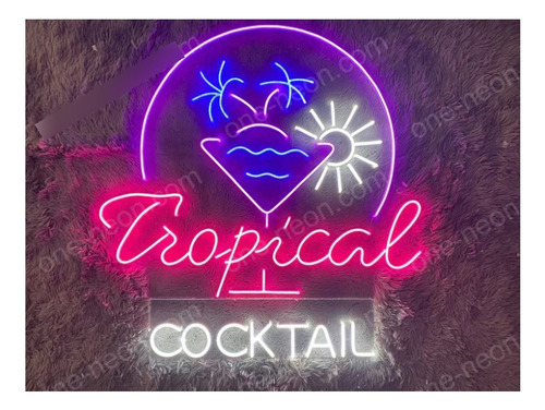 Letrero Led Neon Cocteles Bar Tragos Ancho 65cm Luminoso