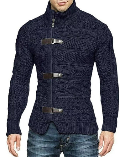 Leather 3-button Turtleneck Knit Sweater