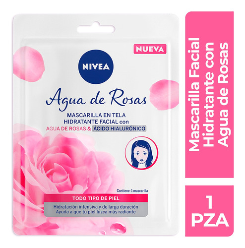 Mascarilla Facial Nivea Agua Rosas Ácido Hialurónico 1pieza