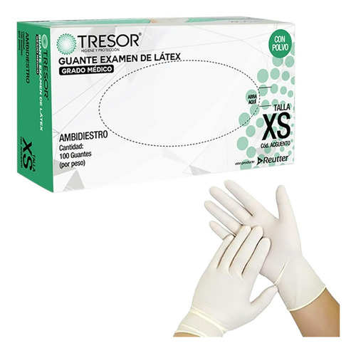 Guante Examen Látex Y Polvo Talla Xs - Caja De 100 - Tresor