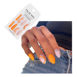 Uña Manicura Postiza Decorada Otoño Hoja Naranja Con Desnudo