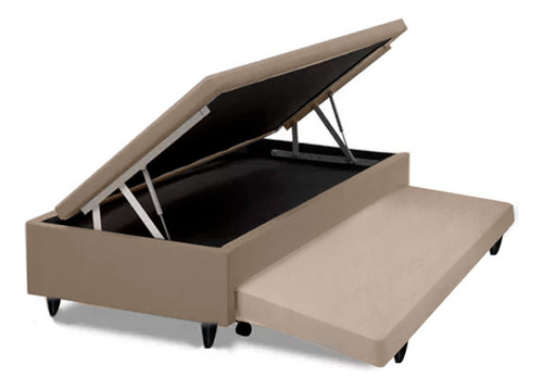 Cama Baú Solteiro 88x188 C/ Aux. Espuma Corino Bege